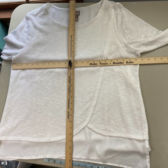 Chicos 3 Sweater White Layered Tulip Hem Semi Sheer Lagenlook Coastal Chic XL 1X - Picture 8 of 12